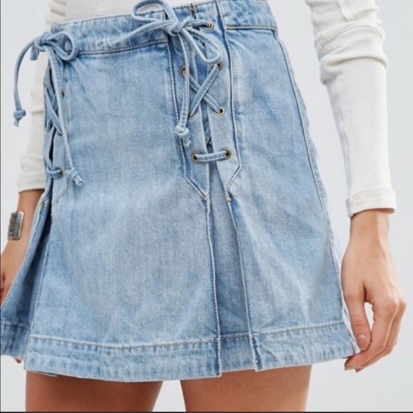 Free People Dresses & Skirts - Free People Jean Cotton Pleated Lace Up Mini Skirt